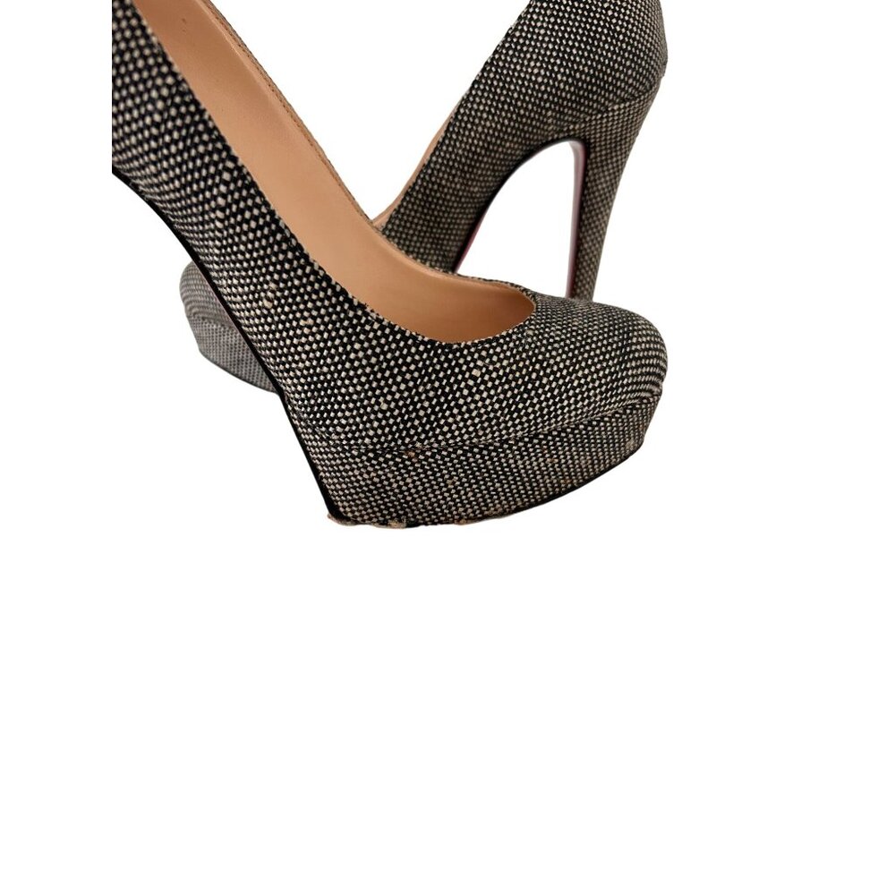 CHRISTIAN LOUBOUTIN Tweed Roundtoe Platform Pumps Heels Size 37.5 - Picture 3 of 7